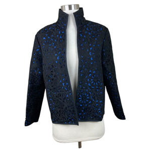 GUMPS San Francisco Sz S Black Lace Cut-Away Gorgeous Statement Jacket Blazer